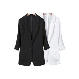 SKLS042  Customized summer large size suit jacket, cotton and linen suit, slim and casual, three-quarter sleeves, thin linen small suit jacket for women   cropped blazer SKLS042  Customized summer large size suit jacket, cotton and linen suit, slim and casual, three-quarter sleeves, thin linen small suit jacket for women   cropped blazer